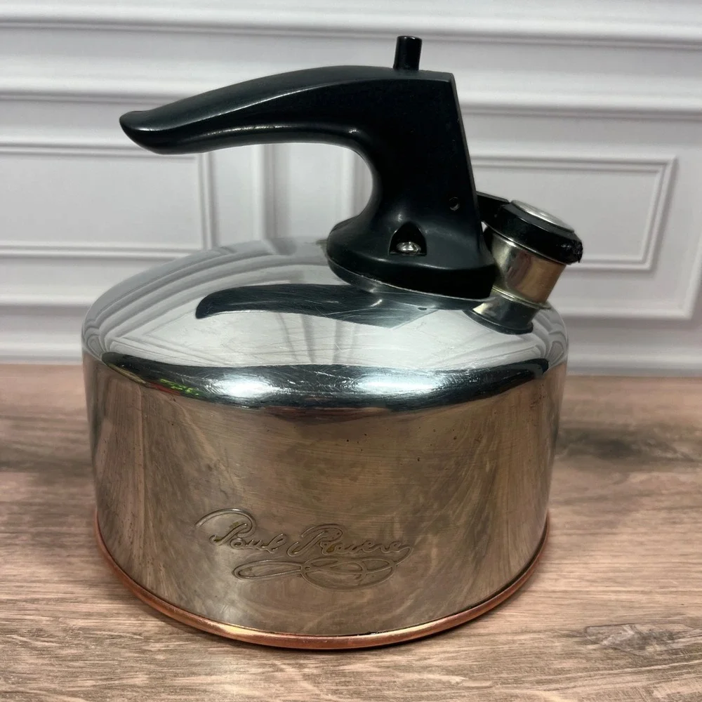 Revere Ware Paul Revere Tea Kettle Silver Copper Bottom Whistling‎ CU05 B